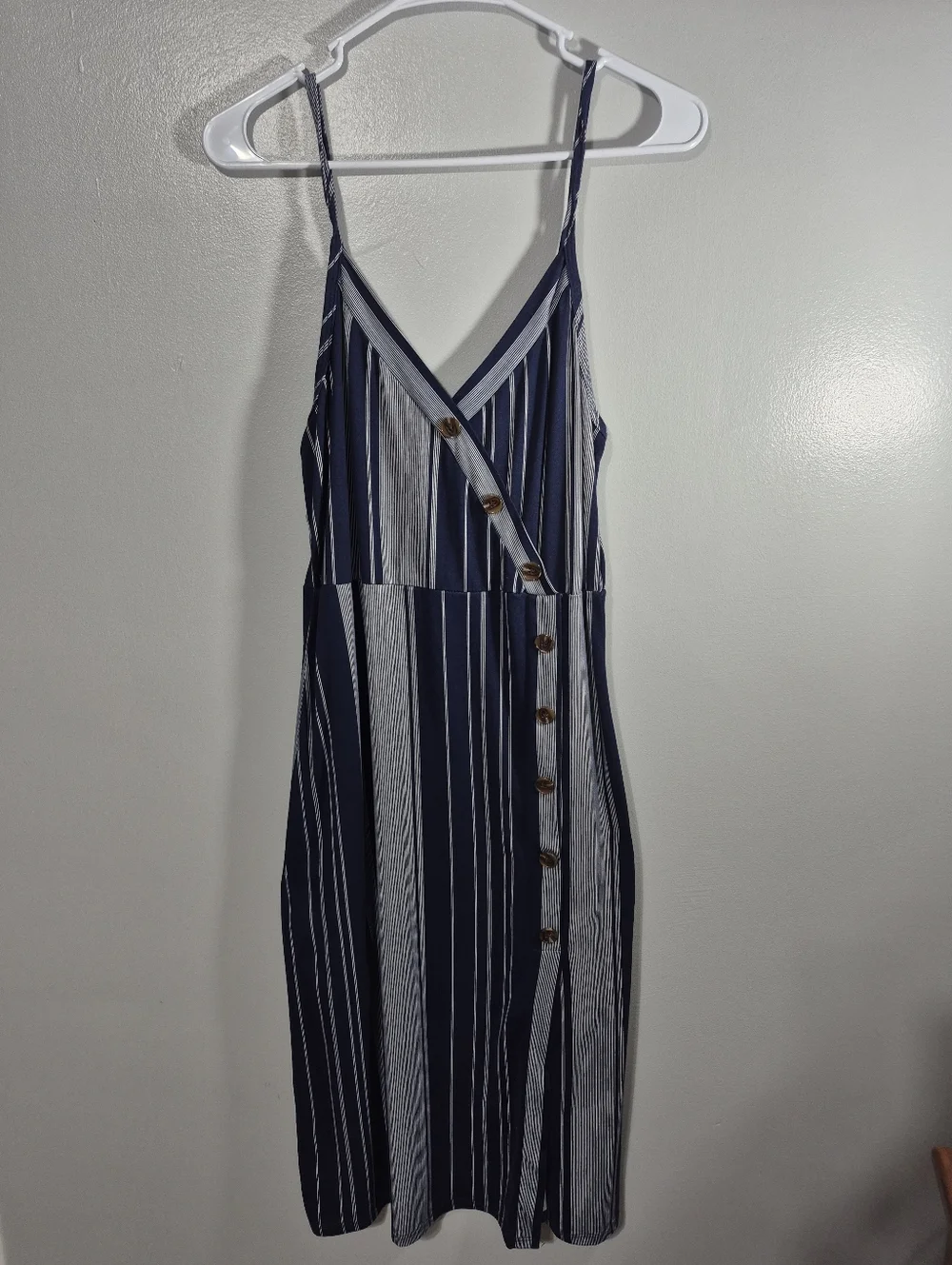 Gray And Navy Midi Dress Size Large Spaghetti Strap High Waist Side Slit